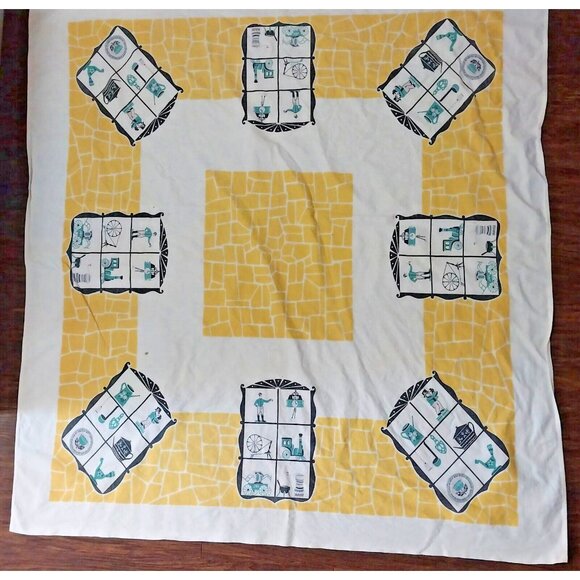 Vintage 1920s Amish Plaid Theme CottonCardboard Tablecloth Very Good Condition